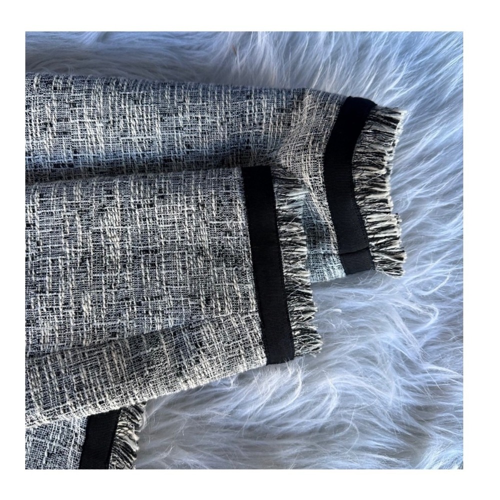 Calvin Klein Blazer Jacket Coat Black White Tweed Fringe Open Front Size 12 - Picture 5 of 9